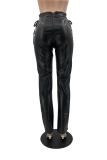 Black Sexy Solid Hollowed Out Skinny Mid Waist Straight Bottoms