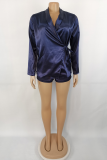 Tibetan Blue Casual Solid Bandage Patchwork Turndown Collar Long Sleeve Two Pieces