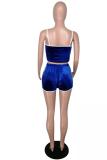 Blue Fashion Casual Slim fit crop top Solid Regular Two-Piece Short Set