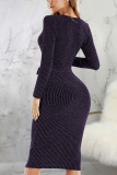 Purple Sexy Solid Split Joint V Neck Pencil Skirt Dresses