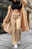 Khaki Fashion Casual Solid Basic High Waist Straight Trousers
