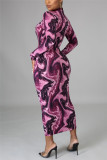 Purple Fashion Casual Print Basic Half A Turtleneck Pencil Dresses