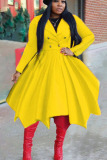 Yellow Elegant Solid Patchwork Turndown Collar Outerwear