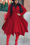 Red Elegant Solid Patchwork Turndown Collar Outerwear