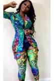 Leopard Print Fashion Sexy adult Print HOLLOWED OUT Patchwork Two Piece Suits pencil Long Sleeve