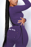 Purple Casual Living Solid Embroidered V Neck Skinny Jumpsuits