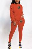 Red Street Print O Neck Long Sleeve Two Pieces