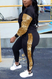 Gold Casual Patchwork Sequins O Neck Long Sleeve Two Pieces