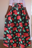 Black Red Casual Print Split Joint Loose Mid Waist Straight Bottoms