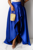 Royal Blue Casual Solid Slit Loose Mid Waist Type A Bottoms