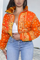 Orange Fashion Casual Print Cardigan Outerwear（Batch Printing，Irregular Printing）