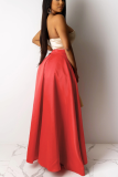 Red Casual Solid Slit Loose Mid Waist Type A Bottoms