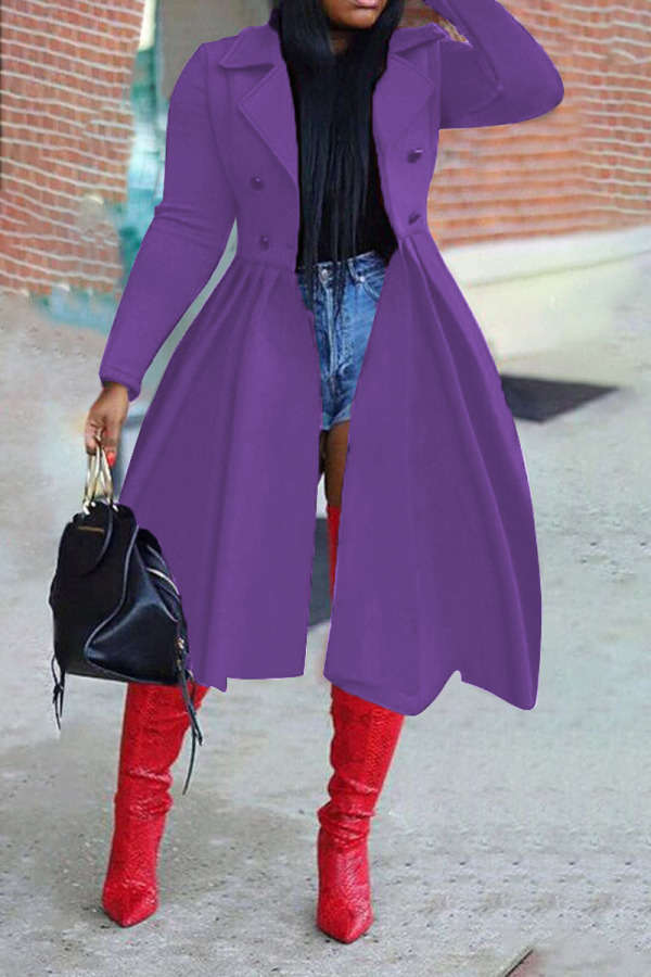 Purple Elegant Solid Patchwork Turndown Collar Outerwear