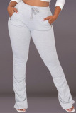 Grey Casual Solid Fold Boot Cut Mid Waist Bottoms