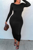 Black Casual Solid Patchwork O Neck Pencil Skirt Dresses