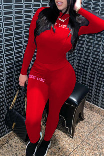 Red Fashion Casual Letter Basic O Neck Long Sleeve Two Pieces