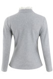 Grey Peter Pan Collar Long Sleeve Solid Patchwork Sweaters & Cardigans