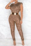 Silver Fashion Sexy Solid Without Belt O Neck Regular Jumpsuits