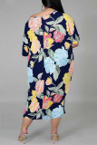 Multicolor Fashion Print Plus Size Loose Long Dress