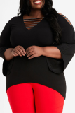 Black Sexy Solid Hot Drill V Neck Plus Size 
