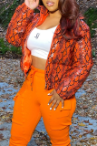 Orange Casual Animal Print Split Joint Turndown Collar Outerwear
