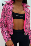 Pink Casual Animal Print Split Joint Turndown Collar Outerwear