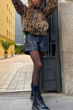Brownness Fashion Casual Leopard Basic Hooded Collar Tops