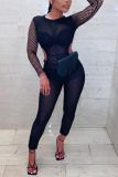 Black Sexy Solid Without Belt Regular Jumpsuits