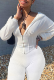 White Sexy Solid Patchwork Hooded Collar Long Sleeve Two Pieces