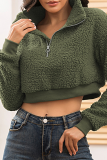Army Green Sexy Solid Patchwork Turndown Collar Tops