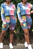 Pink Fashion Casual Print Tie-dye Zipper Collar Long Sleeve Two Pieces
