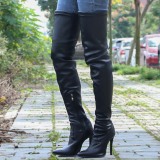 Black Fashion Solid Color Pointed Stiletto High Boots