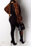 Leopard Print Sexy Print Patchwork O Neck Long Sleeve Two Pieces
