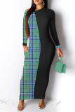 Red Casual Plaid Patchwork O Neck Straight Dresses