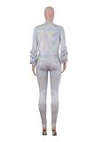 Silver adult Sexy Fashion Two Piece Suits Hot stamping Patchwork Straight Long Sleeve Two-piece