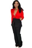Red Lightly cooked Fashion adult Solid Button Patchwork Two Piece Suits Straight Long Sleeve