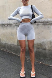Grey Casual Sportswear Solid O Neck Long Sleeve Two Pieces