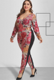 Camouflage Sexy O Neck Patchwork Zippered Sequin Floral Stitching Plus Size Jumpsuits