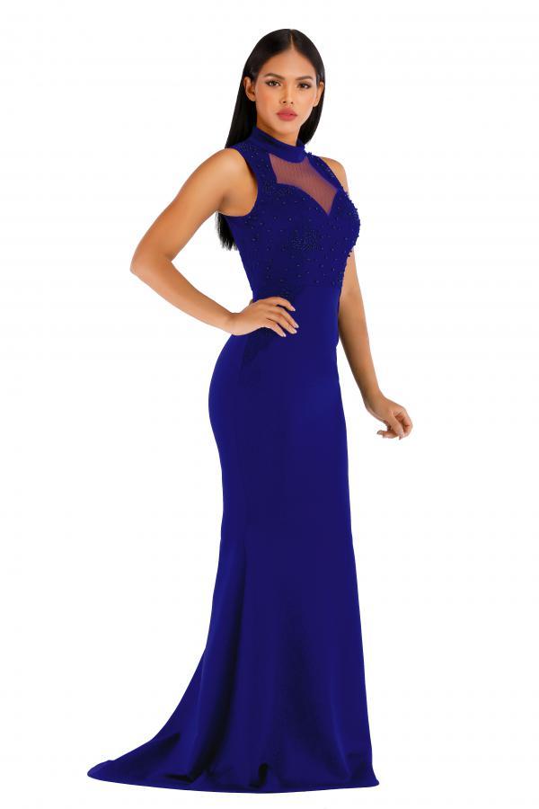 Blue adult Celebrities Fashion Off The Shoulder Sleeveless O neck Mermaid Floor-Length Solid Pa