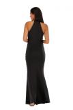 Black Fashion adult Sexy Off The Shoulder Sleeveless O neck A-Line Ankle-Length Solid Patchwork
