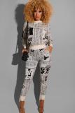 White adult Casual Fashion Print Patchwork Two Piece Suits pencil Long Sleeve