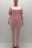 Pink Drawstring Mid Solid pencil Pants Two-piece suit
