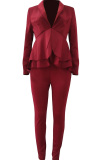 Pink Casual Two Piece Suits Patchwork ruffle Solid pencil Long Sleeve