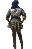 Camouflage Sexy Turndown Collar Camouflage Bandage Patchwork Stitching Plus Size Tops