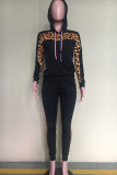 Black adult Casual Fashion Print Camouflage Patchwork Two Piece Suits Leopard pencil Long Sleeve