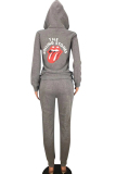 Grey Casual Two Piece Suits Print pencil Long Sleeve