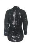 Black Notched Sequin Patchwork Solid Pure Long Sleeve Blazer & Suits &Jacket