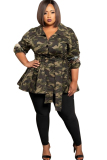 Camouflage Sexy Turndown Collar Camouflage Bandage Patchwork Stitching Plus Size Tops
