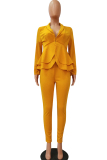 Orange Casual Two Piece Suits Patchwork ruffle Solid pencil Long Sleeve