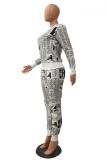 White adult Casual Fashion Print Patchwork Two Piece Suits pencil Long Sleeve